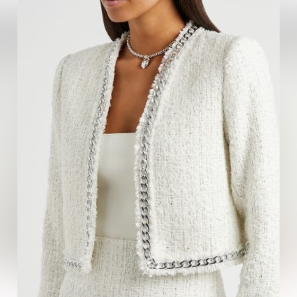 Alice + Olivia Zeta Cropped Box Jacket with Chain Trim